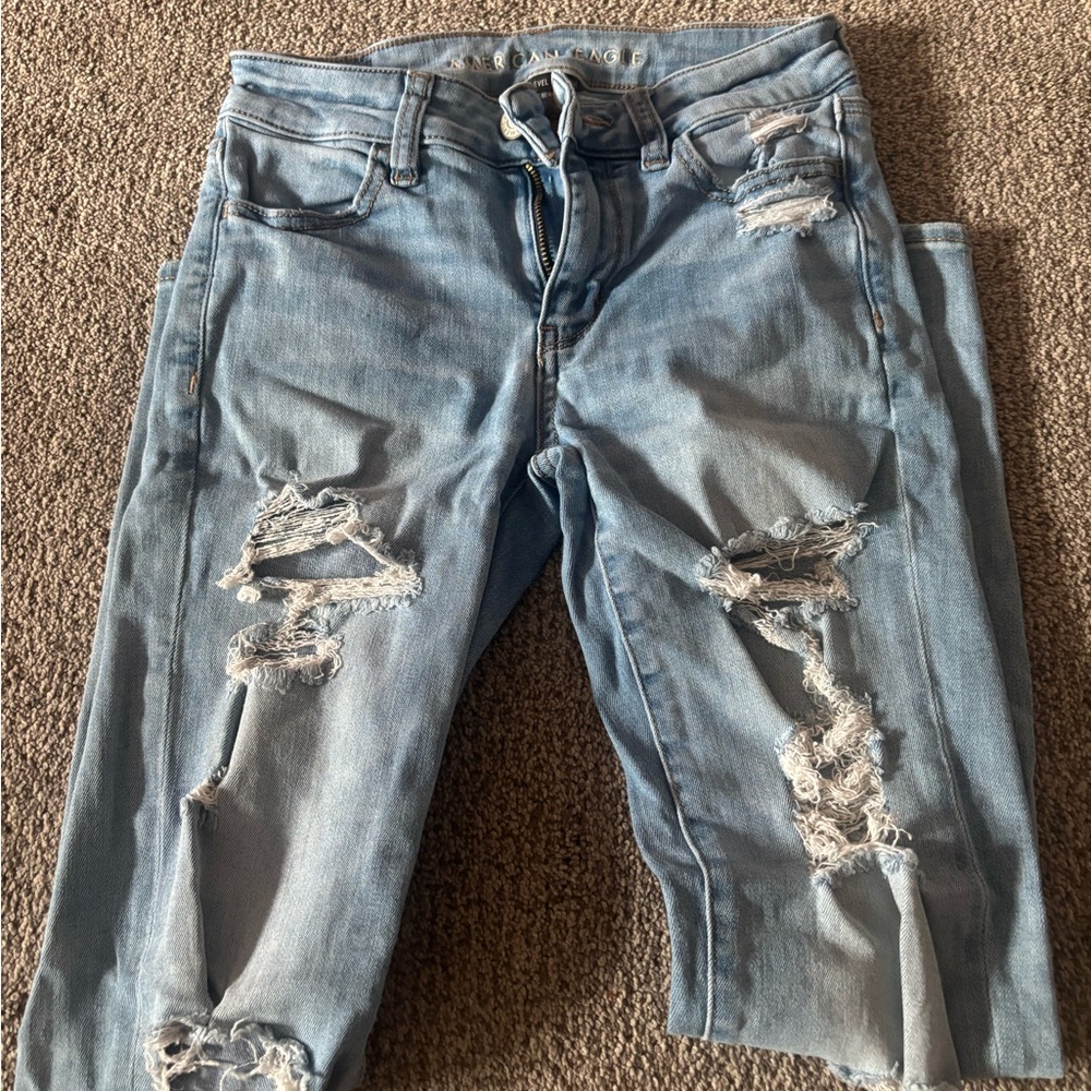 American Eagle Outfitters Ripped Light Blue Skinny Jeans
